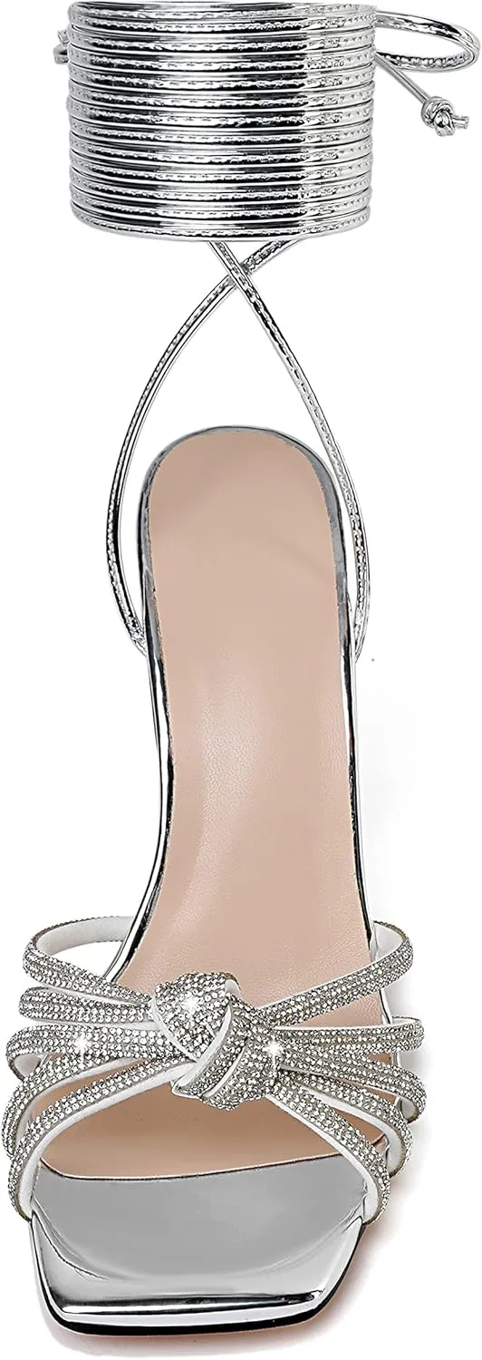 YODEKS Women's High Heel Sandals Strappy Stiletto High Heel Open Square Toe Shoes