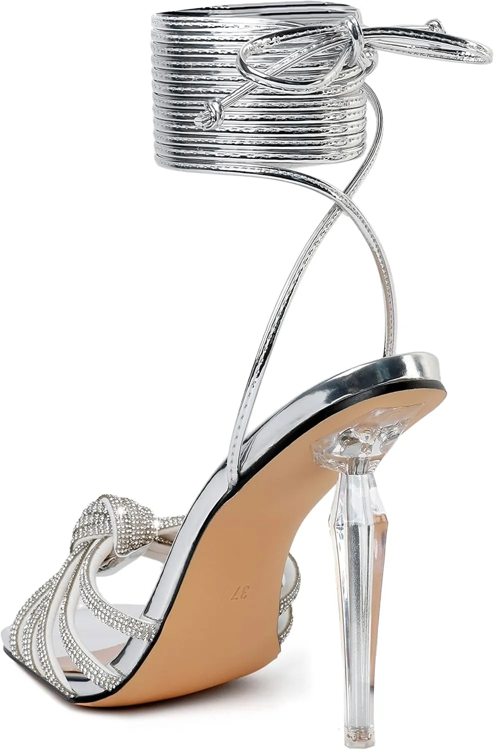 YODEKS Women's High Heel Sandals Strappy Stiletto High Heel Open Square Toe Shoes