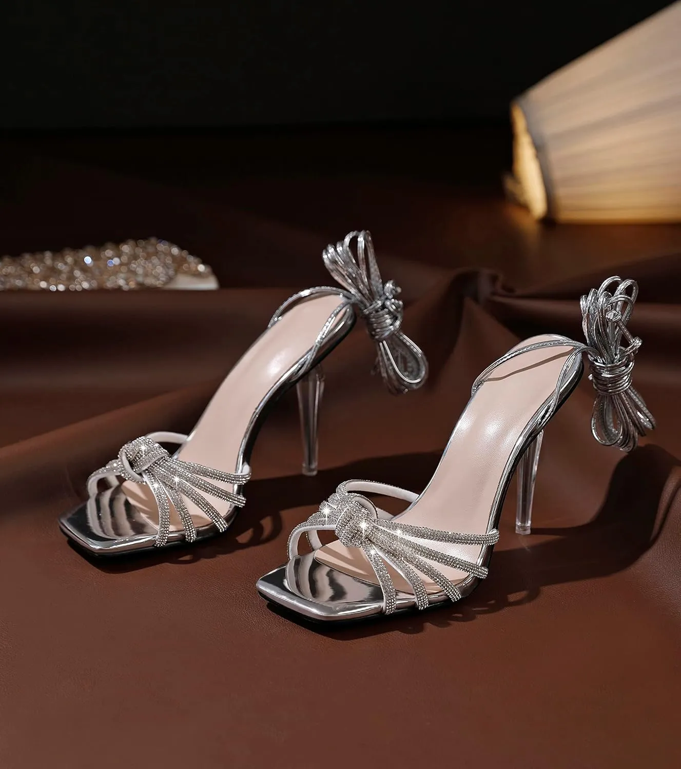 YODEKS Women's High Heel Sandals Strappy Stiletto High Heel Open Square Toe Shoes
