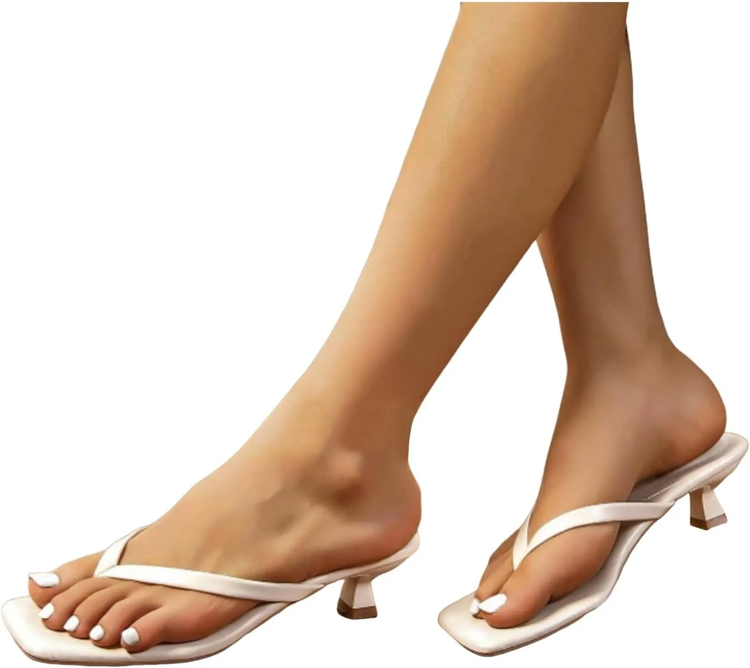 ZSpzx Women's Chunky Heels Sandals Slip On Square Toe Flip Flops Backless Recovery Mules Orthopedic Sandal Ladies Low Heeled Cushion Footbed Sexy Dressy Fashion Thongs for Daily Wear Outdoor Indoor